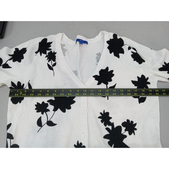 Apt 9 Floral V-Neck 3/4 Sleeve Cardigan Sweater Women's XL Cotton Black White - Picture 6 of 11